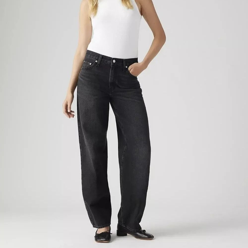 Levi’s Premium Baggy Dad Jeans Size 28 Washed Black High Rise Relaxed Wide Leg - Picture 8 of 11